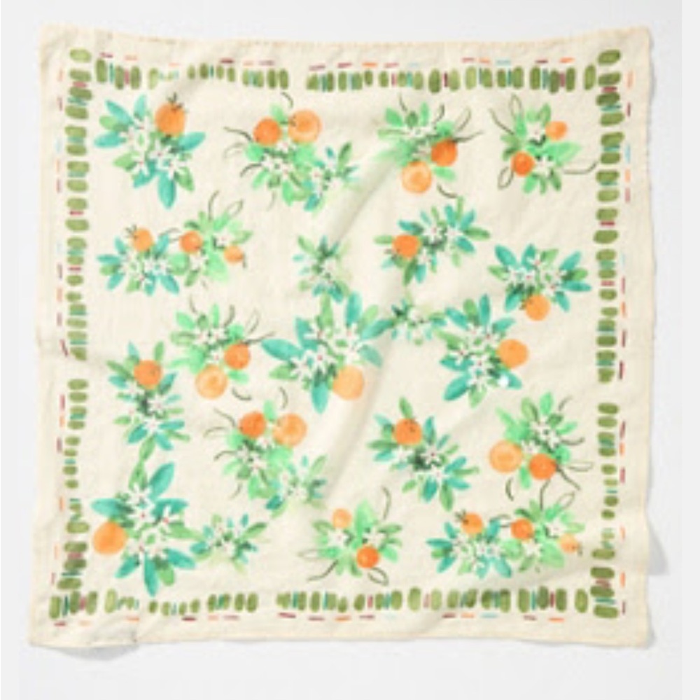 Anthropologie Vismaya Summer Edit Cotton Square Scarf Oranges Italian